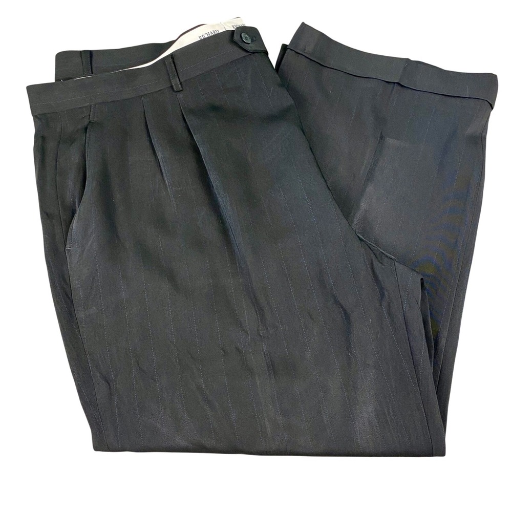 Richard Harris Pants Men's 48R‎ Black Pleated Cuffed Career Trousers Dress